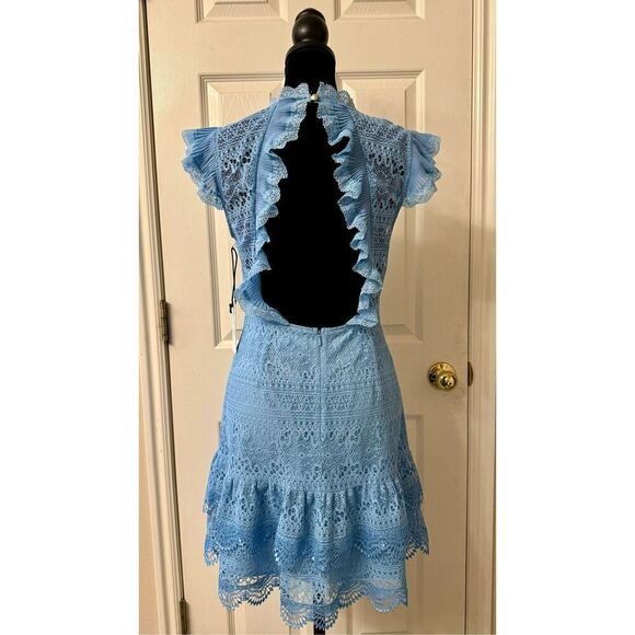 NWT Saylor Zazie Dusk Blue Lace Ruffle Meager Sleeves Lined Mini Dress Size XS - Picture 5 of 12